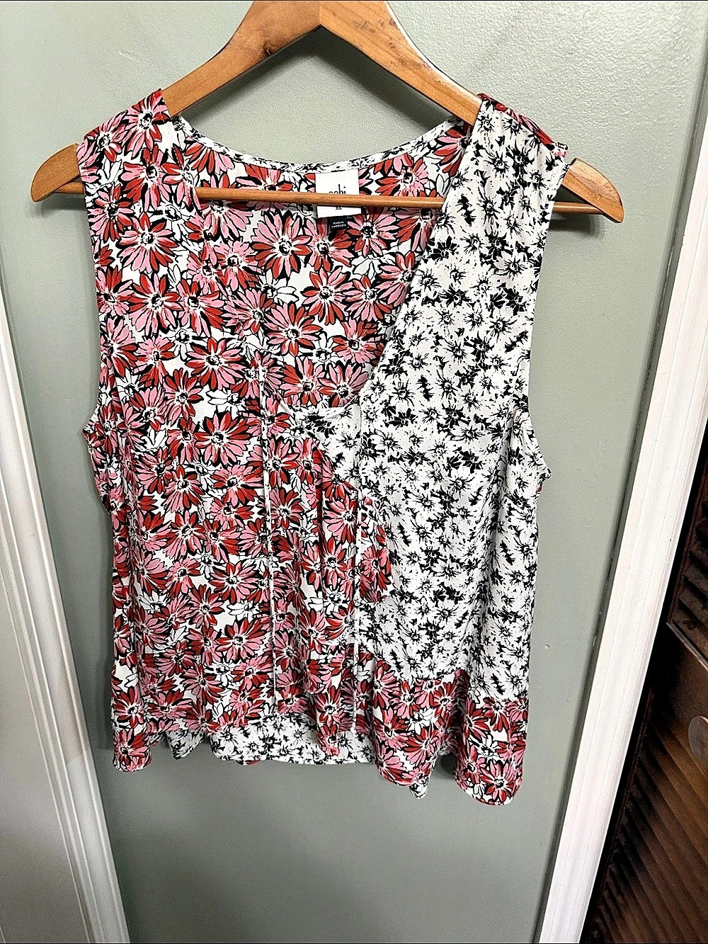 Cabi Style 5730 Floral Blouse in Red & White Size XL